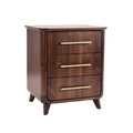 Mid-Century Modern Wooden Nightstand with Brass Handles