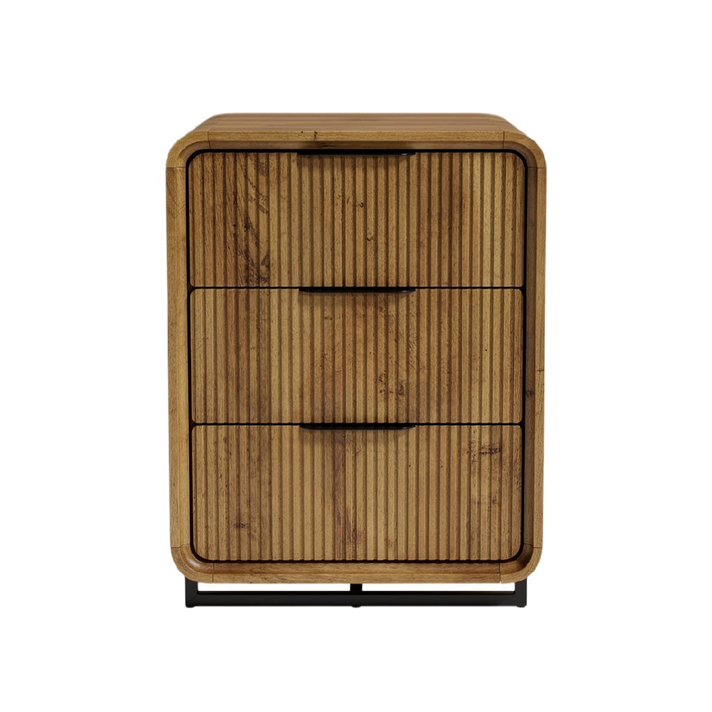Modern Wood Nightstand with Three Drawers and Textured Design