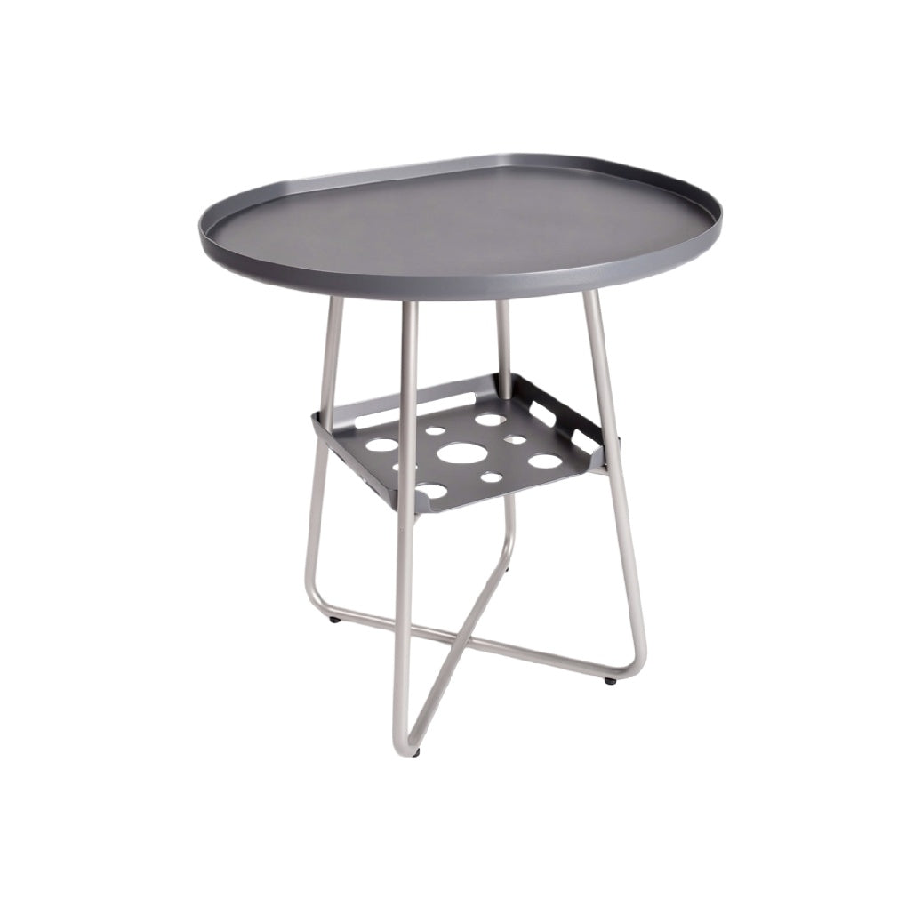 Modern Round Gray Tray Table with Storage Shelf